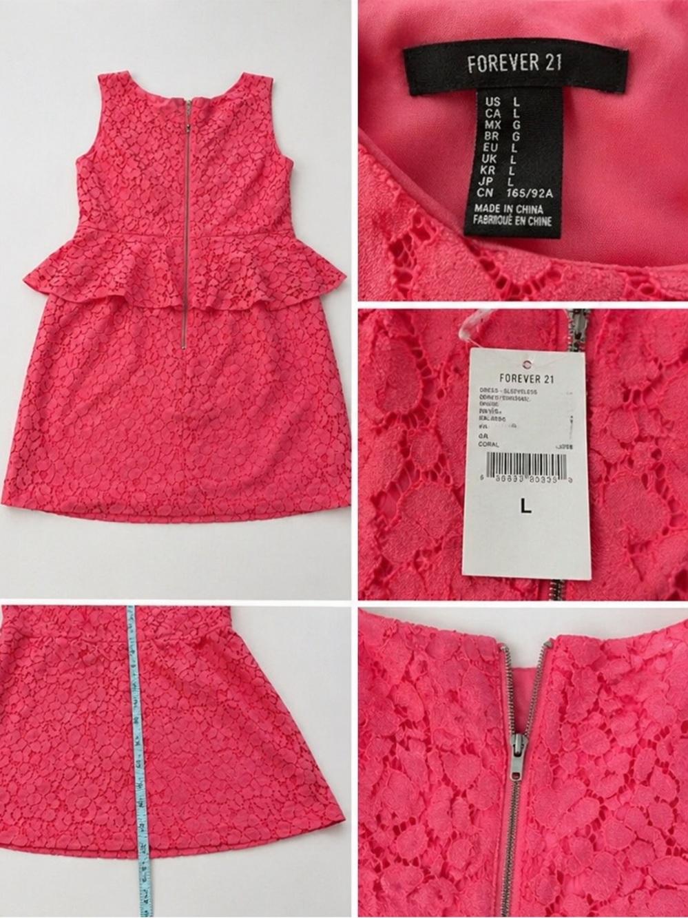 Forever 21 Pink Lace Peplum Dress Size L Juniors NWT A-Line Ruffle - Picture 6 of 13